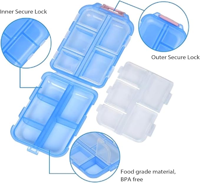 2PCS 7-Day Pill Organizer with Labels – Travel Pill Case, Daily Medication Organizer | Compact & Secure | Fits in Pocket/Purse (3.7” x 2.4”)