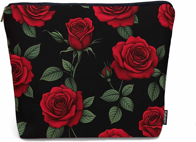 Woman Rose Makeup Bag - Blossom Flower Roses Red Travel Cosmetic Bags Toiletry Makeup Organizer Pencil Pouch For Owners Lady Birthday Gifts