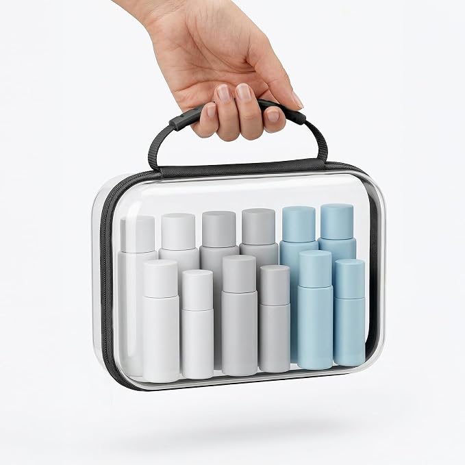 Clear Hard Shell Organizer Cases, 3 Pack with Handle | Durable PET shell with water-resistant, scratch-resistant surface for travel, toiletries, electronics and toys