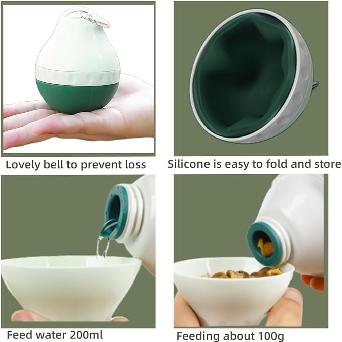 Dog Travel Water Bottle Detachable Bowl Leak Proof Portable ，Silicone Bottle Body，Collapsible and Suitable for Small Pets for Outdoor Walking, Hiking, Travel (Green2, 200ml2)