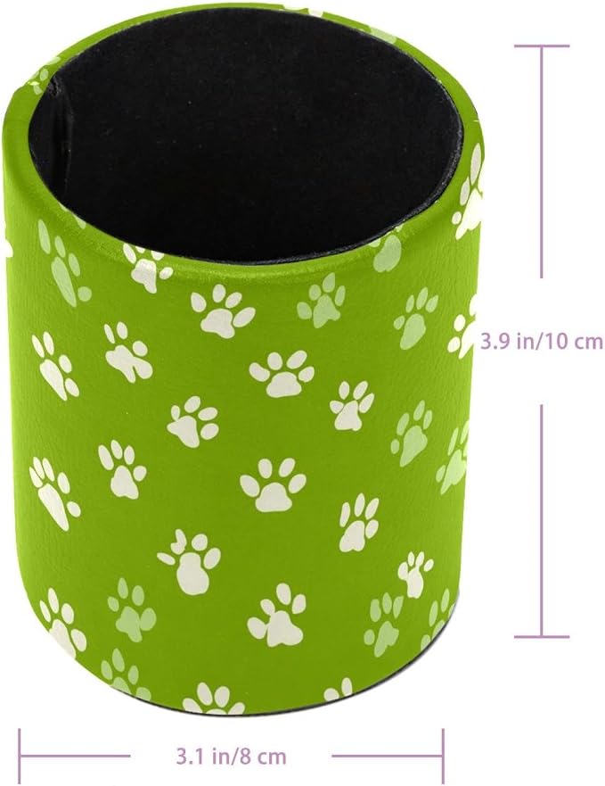 Faux Leather Pen Holder for Desk, Pencil Organizer Pet Paws Pen Cup Desk Decor Makeup Brush Holder Storage for Office Home