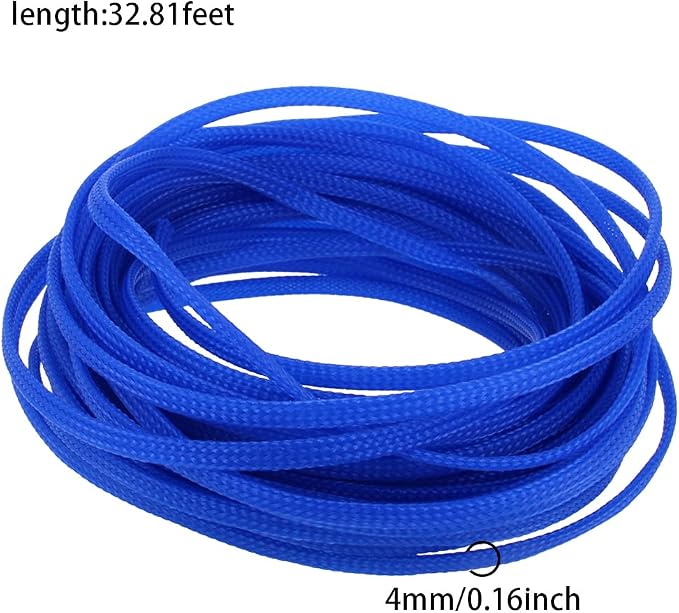 Heyiarbeit 10m/32.8ft PET Expandable Braid Cable Sleeving Flexible Wire Mesh Sleeve Blue 4mm