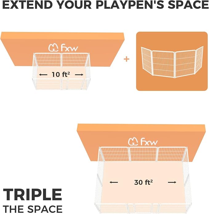 FXW Homeplus Indoor Dog Playpen, 32" H, 4 Panels, for Small & Medium Dogs | Stress-free play, Heavy-duty, Semi-open design, Easy setup, Threshold-free gate, Expandable, Patented