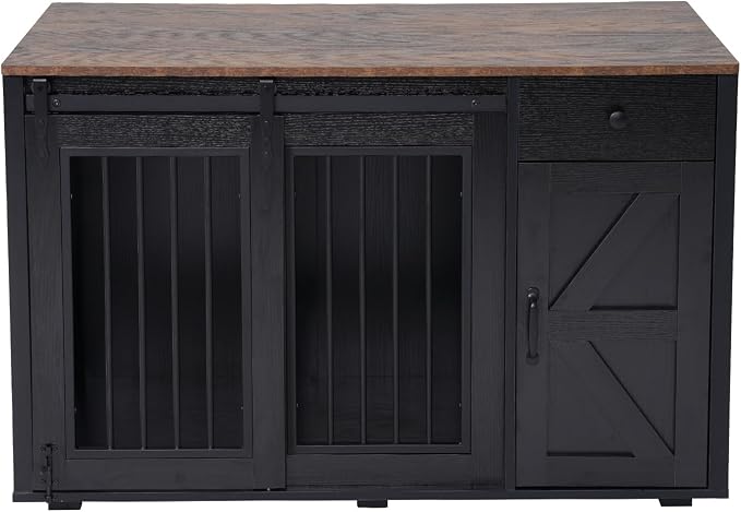 Verano Garden 44" Dog Crate Furniture, Dog Kennel (44" Right Facing Door) | 2-in-1, Lockable, Sliding Door, Removable Divider, Adjustable Shelf, Farmhouse, Heavy Duty, Small Medium Dogs, Black