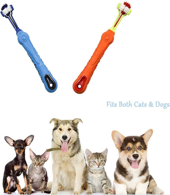 Orgrimmar 2 PCS 3-Sided Pet Toothbrush Dog Toothbrush Removing Bad Breath Tartar Cleaning Mouth Pet Dental Care Cat Cleaning Mouth