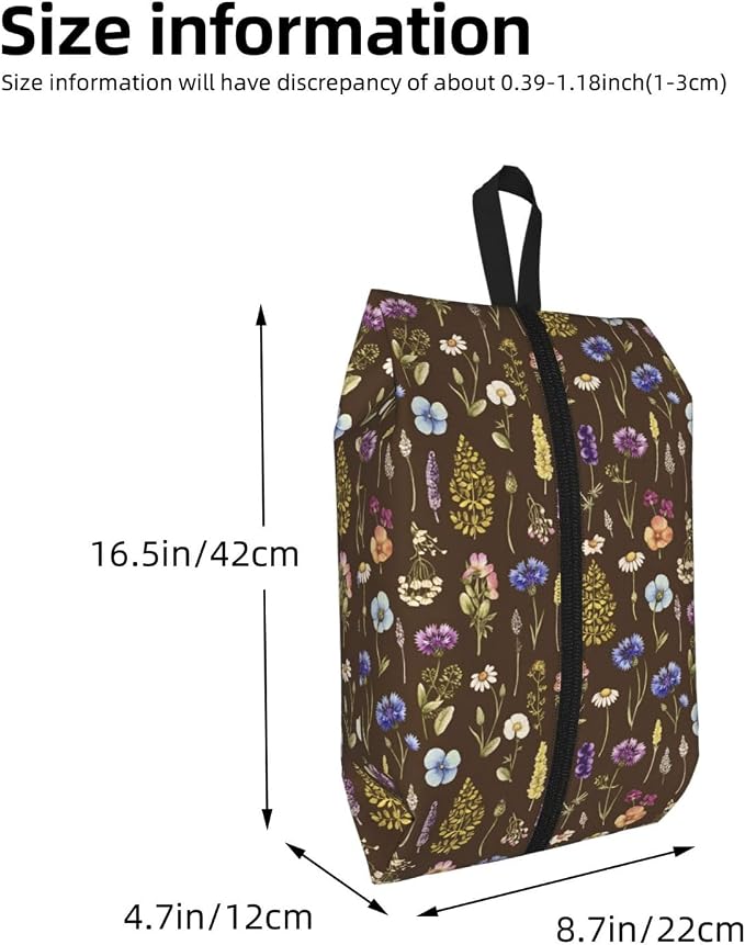 Vintage Botanical Cornflower Daisy Travel Shoe Bag for Men & Women, Waterproof Shoe Storage Organizer with Zipper, Portable Shoe Pouch for Sneakers, Heels, Sandals, Gym & Travel Luggage 2PCS