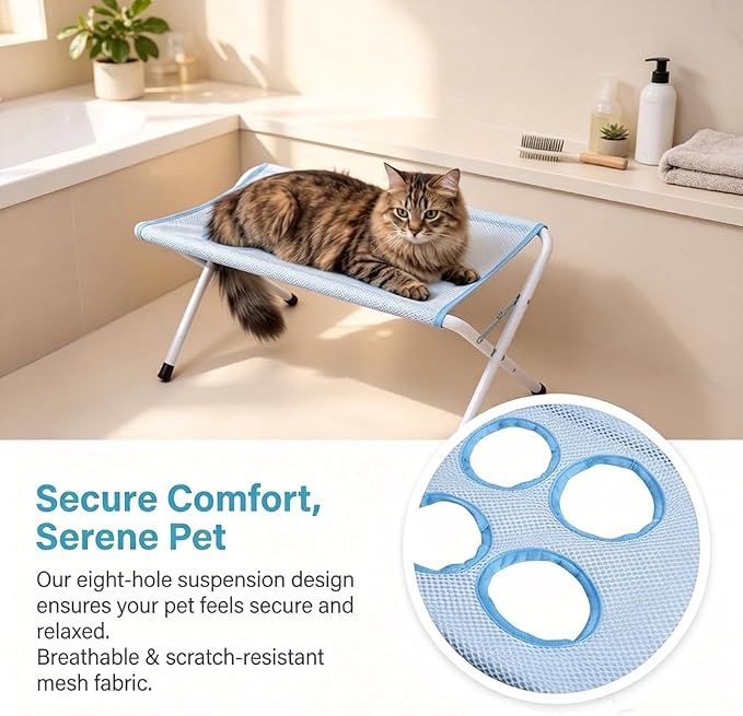 Dog Bath Hammock with Frame, 2026 New Pet Hammock for Grooming (Gray) | 2-in-1 Foldable Pet Grooming Bed with Breathable Mesh Sling and Frame for Nail Trimming, Bathing, Haircuts & Pet Care