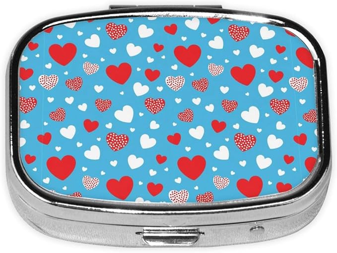 Portable Medicine Case Mini Pill Holder Vitamin Organizer Purse Pocket Essential Business Trip, Valentine's Day Elegant Love Pattern