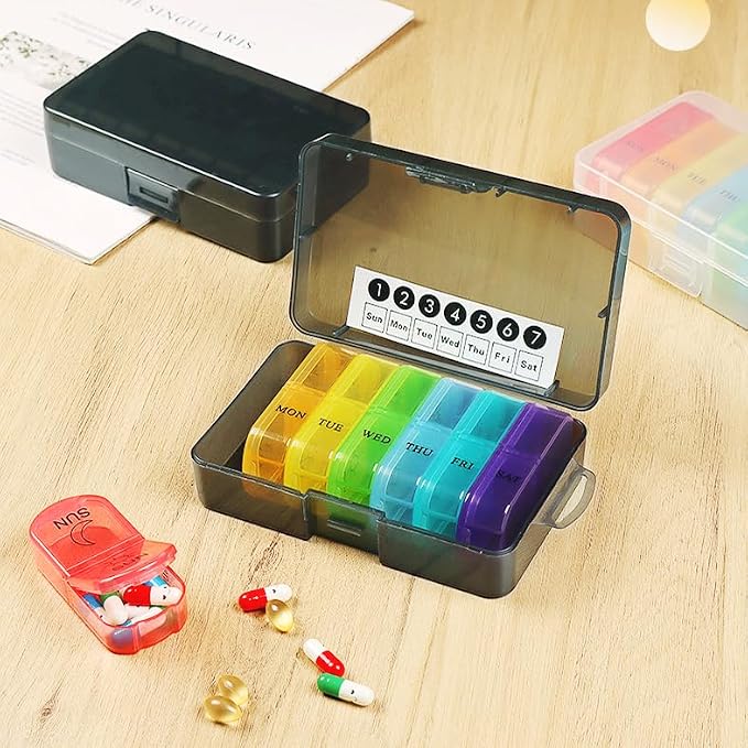Travel Weekly Pill Organizer Case, 14 Compartments Travel Pill Box | Dispenser, Portable Daily Pill Container for Carry Storage Medicine, Vitamin, Supplement, Fish Oil, Cod Liver Oil, Capsules