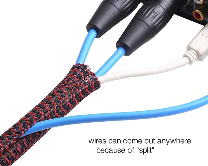 Alex Tech 10ft - 1/2 inch Cord Protector Wire Loom Tubing Cable Sleeve Split Sleeving For USB Power Cord Audio Video Cable – Protect Cat From Chewing Cords - Blackred