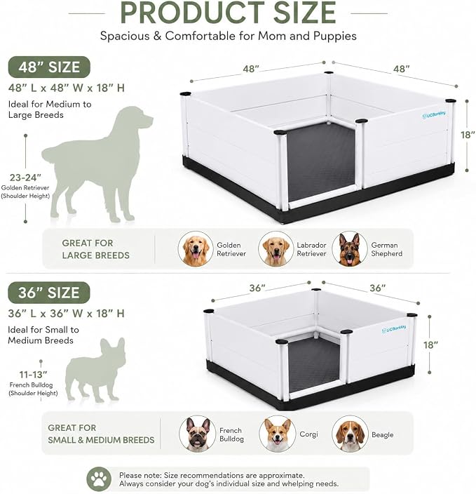 Whelping Box for Dogs and Puppies with Clear Window Panel – 36 Inch Modular, Easy-Clean, Safe Design with Pig Rail, Floor Liner & Washable Pad | Premium Small to Medium Breeds