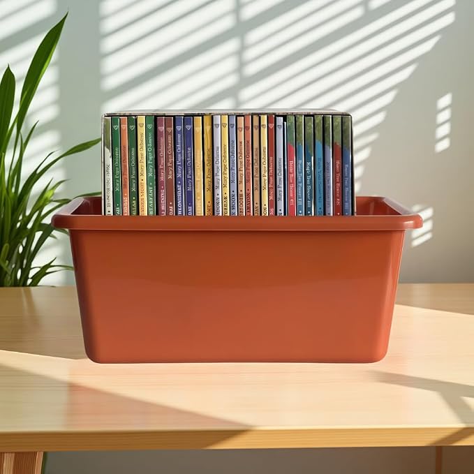 6 Pack Small Cubby Bins, Plastic Storage Containers for Classroom, Boho | Multi-Purpose Stackable Bin Organizer Storage Cubbies for Home, Playroom and Library, Shelf Bins, Book Bins