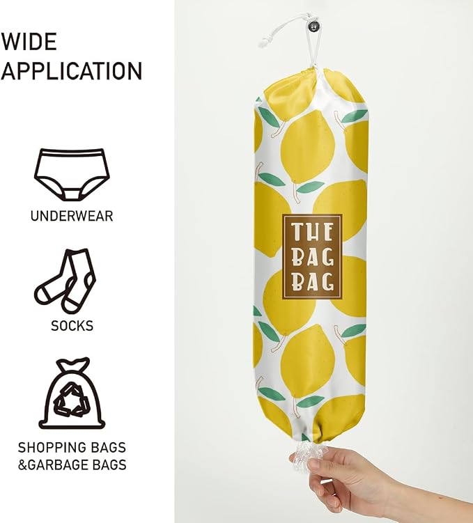 Plastic Bag Organizer, Reusable Grocery Country Style Plastic Bag Dispenser for Home Kitchen Travelling Camping Decor, Dispenser use 1 Pack，Lemon Pattern