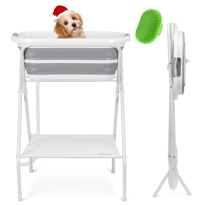 Beberoad 2 in 1 Dog Bath Tub Dog Washing Station for Bathing and Grooming, Elevated Collapsible Foldable Portable Shower Bathtub for Small Dogs Cats Pet, Indoor and Outdoor