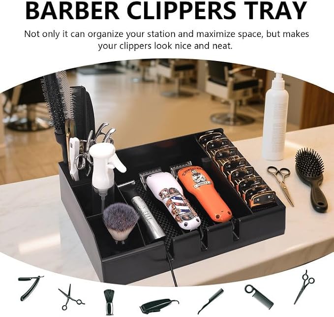 Barber Clippers Tray Station Hair Trimmer Holder Multifunctional Razors Case Stylist Hairdressing Combs Clips Scissors Holder(12.87" X 8.9")