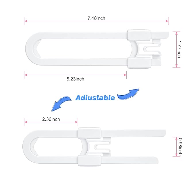 Vmaisi No Drill U-Shaped Sliding Cabinet Locks Baby Proofing, 10 Pack | Adjustable Child Safety Locks for Cabinets with Handles or Knobs, Childproof Latches for Kitchen Bathroom Storage Cupboards