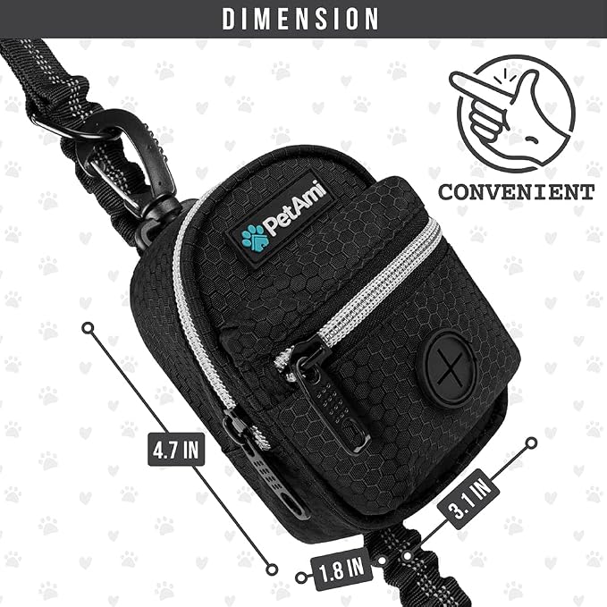 PetAmi Dog Poop Bag Holder for Leash, Waste Bag Dispenser Pet Pouch, Black | Doggy Puppy Walking Accessories Travel Camping, Dog Treat Pouch Supplies Must Have, Doggie Poo, Jogging, Walks