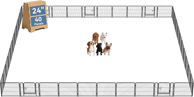DUMOS Dog Playpen 24 Inch 40 Panels Indoor Outdoor Metal Pet Fence | Foldable Dog Play Pen with Door, Portable Exercise, RV Camping, Puppy Small Dogs