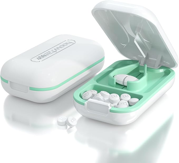 DUBSTAR Pill Cutter Splitter for Small and Tiny Large Pills Portable White | Pill Cutters with Removable Silicone Pad, Tablet Splitters Cuts Vitamins Tablets for Purse Pocket