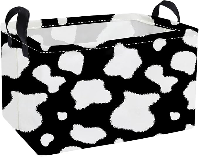 Essme Rectangular Cow Basket,Kids Storage Bins Organizer with Handles for Farm Room Decor, Gift Basket,Shelf Basket.(Cow)