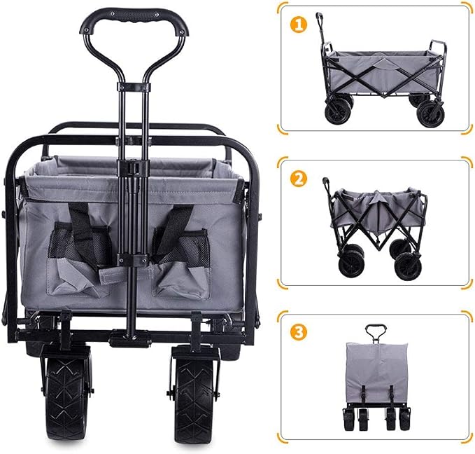 Folding Camping Cart- 90KG Capacity Outdoor Push Wagon Trolley with Safety Belt for Garden Outdoor Camping Picnic Travel Shopping Pet