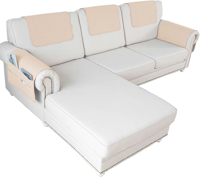 Large Polyester Armrest and Headrest Covers with 2 Pockets | Soft, smooth polyester resists daily wear nonslip silicone backing helps shield recliners and sofas from pet scratches