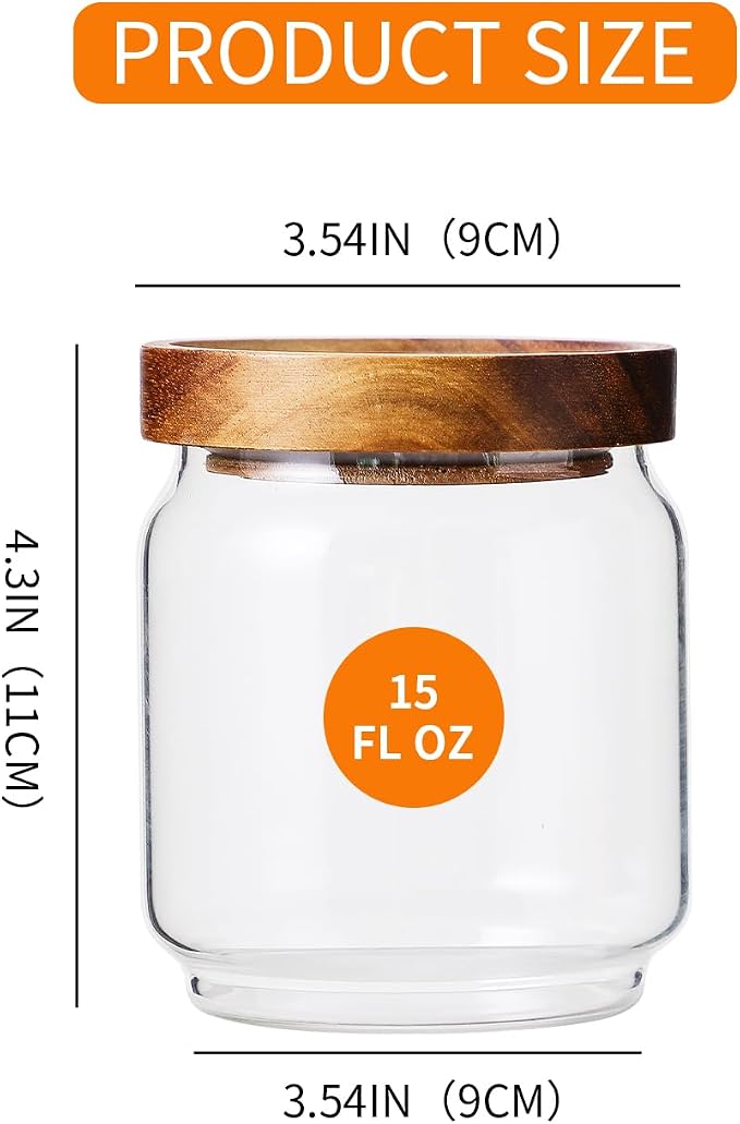 Glass Jars with Wood Lids Include 112 Labels | 15 OZ Storage Food Canister for Coffee| Sugar| Snacks| Nuts