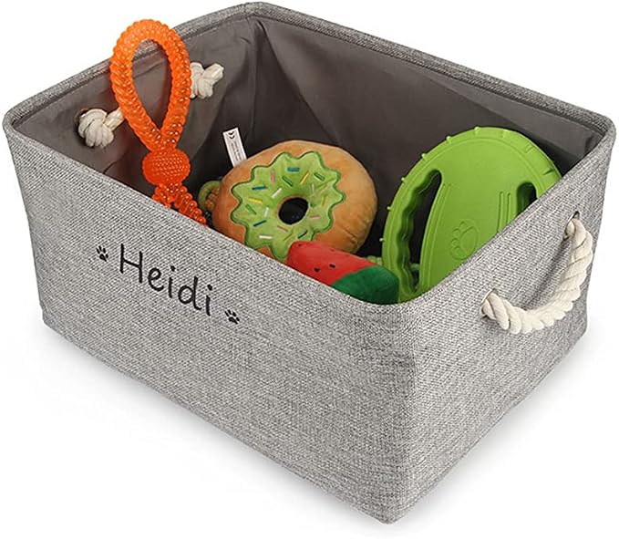 Dog Toy Storage Basket Bin with Personalized Pet's Name - Collapsible Rectangular Storage Box Chest Organizer for Dog Toys,Dog Coats,Dog Clothing,Dog Apparel & Accessories (Gray, S)