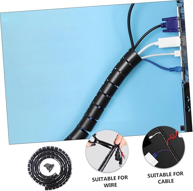LALAFINA Cable Organizer Sleeve for Pets Spiral Wire Holder 1 Set Cord Management Tube for Dogs and Cats Flexible and Sturdy Cable Wrap in Black