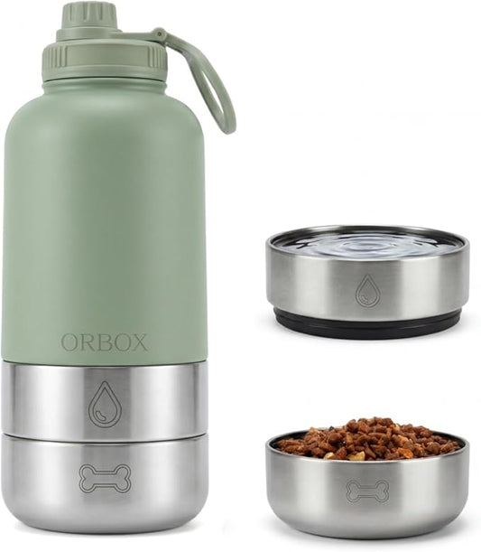 32oz Portable Dog Water Bottle with 2 Detachable Bowls for Small & Medium Dogs, Insulated Dog Travel Bottle for Walking and Road Trips (Green)