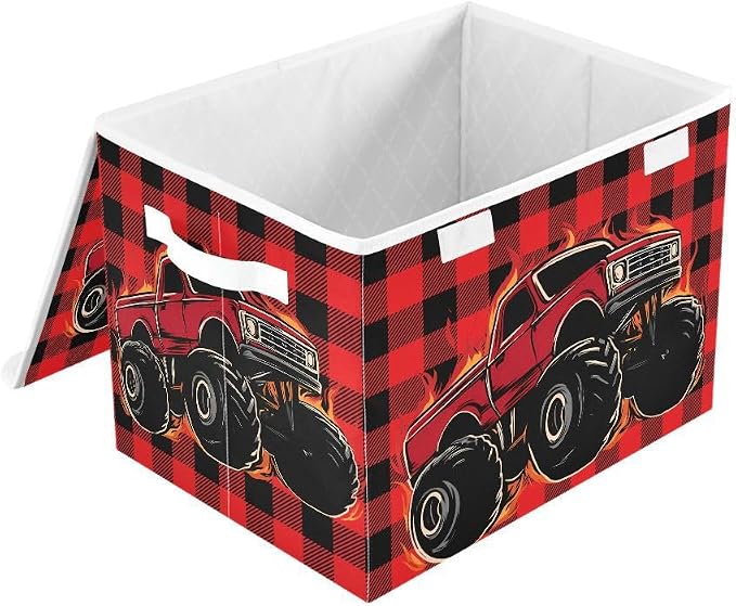 Trunk Fire Fabric Storage Bins with Lid Foldable Storage Boxes 40L Baskets | Foldable & Stackable, Flip Top Dust Guard, Reinforced Handles, Home & Bedroom, Clothes & Toys, Trunk Print Basket