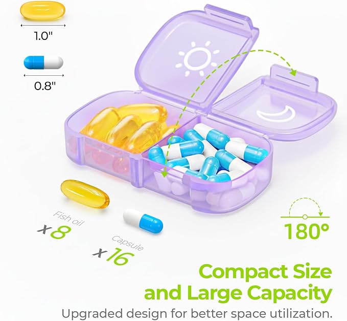 AUVON Weekly Pill Organizer 2 Times a Day, One-Sided Opening, Easy to Use | AM PM Pill Case, XL Pill Box 7 Day, Travel Medication Organizer for Medication, Vitamins, Fish Oils, Supplements, Pale Purple