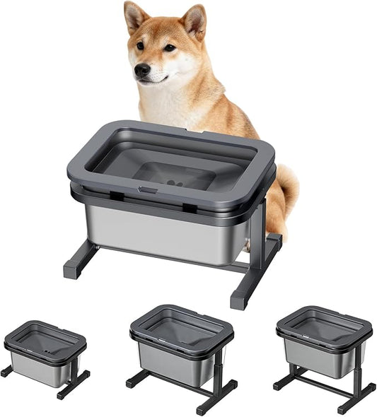 PAKEWAY 2.7 Gal Elevated No Spill & Slow Drinking Dog Water Bowl with Adjustable Metal Stand, Stainless Steel Bowl for Large Dogs & Multi-Pet Homes