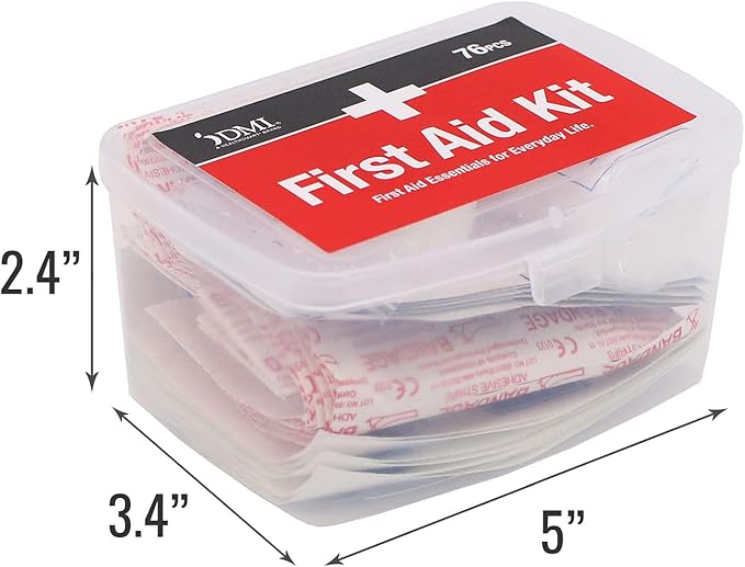 DMI 76-Piece First-Aid Kit, Portable All-Purpose Use for Minor Cuts and Scrapes, Durable Water-Resistant Case, Convenient and Portable for Travel