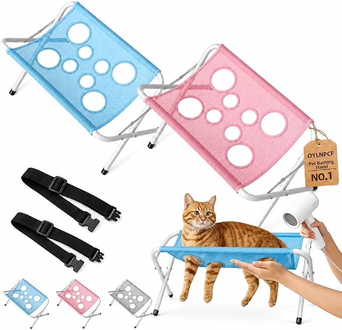 Cat Grooming Hammock,Foldable Pet Table For Dogs Home,Dog Bath Stand | Painted Iron Frame,Soft Breathable Sling,Secure Restraint,Portable Design,Small Breeds,Nail Care,Washing Support(2PCS*A)