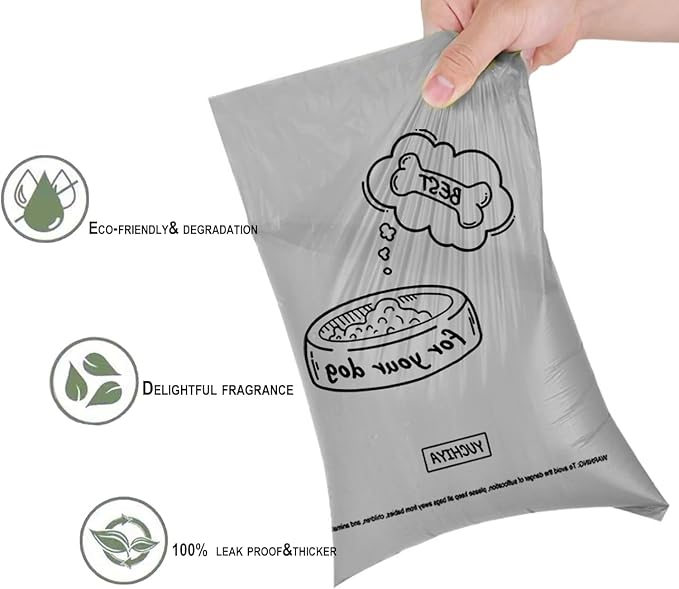 YUCHIYA Dog Poop Bag Holder Dispenser with LED Flashlight(Light Grey) | 100ft Ultra-Bright LED|Glow-in-the-Dark Avacado Clip|Metal Carabiner&Silicone Tether|15 Leak-Proof Scented Waste Bags