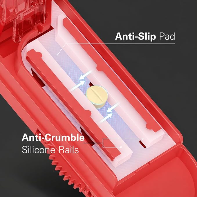 ONE PIX Pill Cutter Splitter for Small and Tiny Pills, Multiple Pill Splitter with Centering Device & Hidden Blade, Adjustable Tablet Cutter for Large Pills, Seniors, Pets, Red