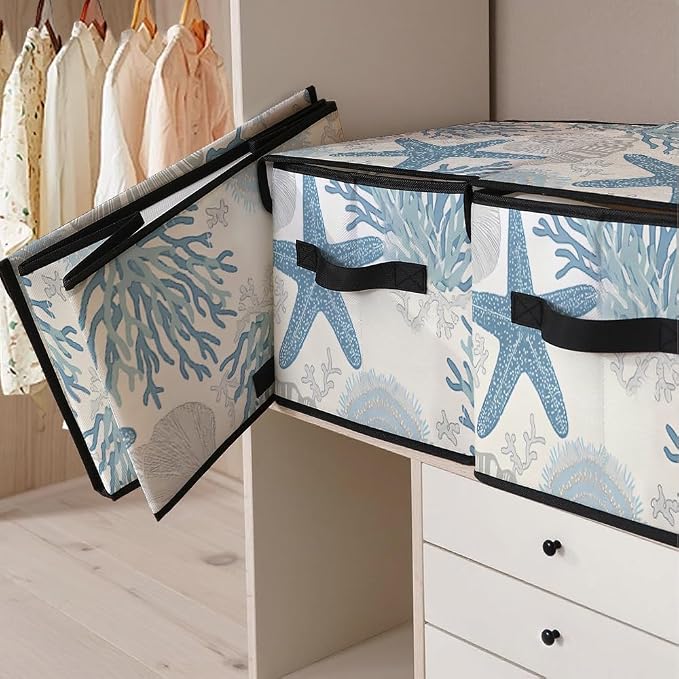 Stackable Clothes Storage Bins with Lids 3 Pack | Closet Organizers Fabric Cat Printing Box for Home and Office,Blanket Clothes Organizers,Under Bed Storage Containers