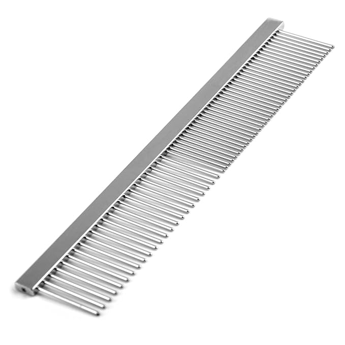 Jeffers Flat Back Pet Grooming Comb – Chrome Plated Steel Comb with Fine & Coarse Teeth for Dogs, Cats, Puppies – Detangling, Deshedding, Dematting Tool for Long or Short Hair - 6" L, 7/8" Teeth