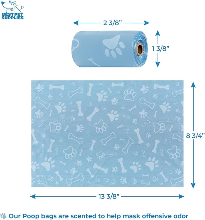 Best Pet Supplies Dog Poop Bag Holder Leash Attachment with Reusable Dispenser for Travel, Walking, Park, and Outdoor Use, Durable with Clip-On - Baby Blue, Pack of 2, Plastic Dispenser w/30 Bags