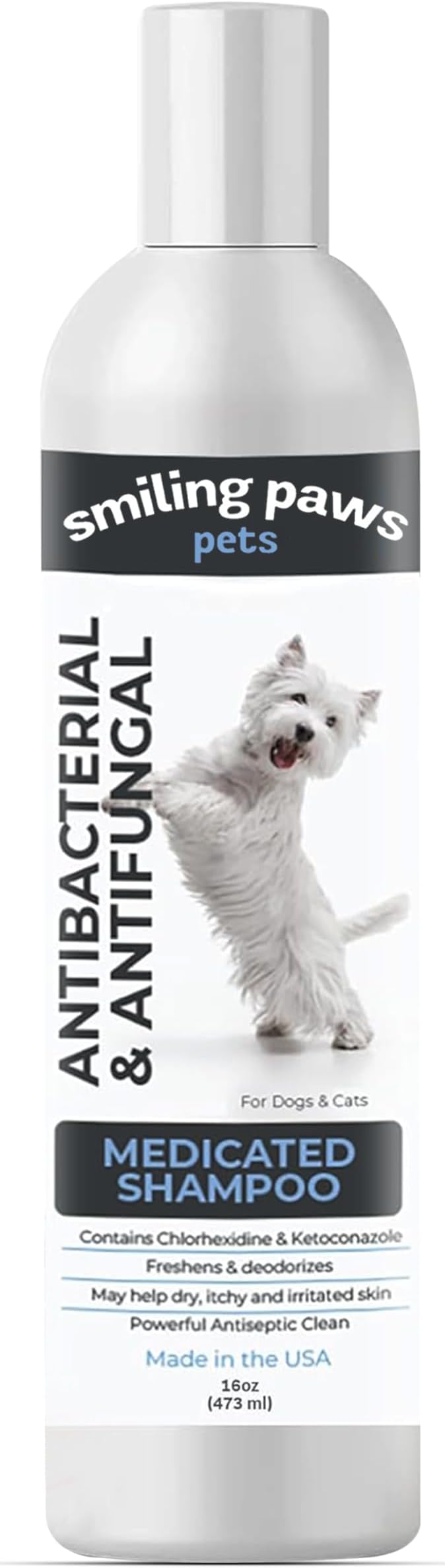 Smiling Paws Pet Medicated Shampoo for Dogs & Cats - Dog Shampoo for Smelly Dogs - Passionfruit Scent (16oz)