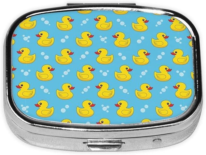 Portable Pill Organizer Compact Moisture-Proof Case Daily Vitamin Box for Men Women Travel Pocket Purse, Yellow Rubber Ducks Soap Bubbles Blue