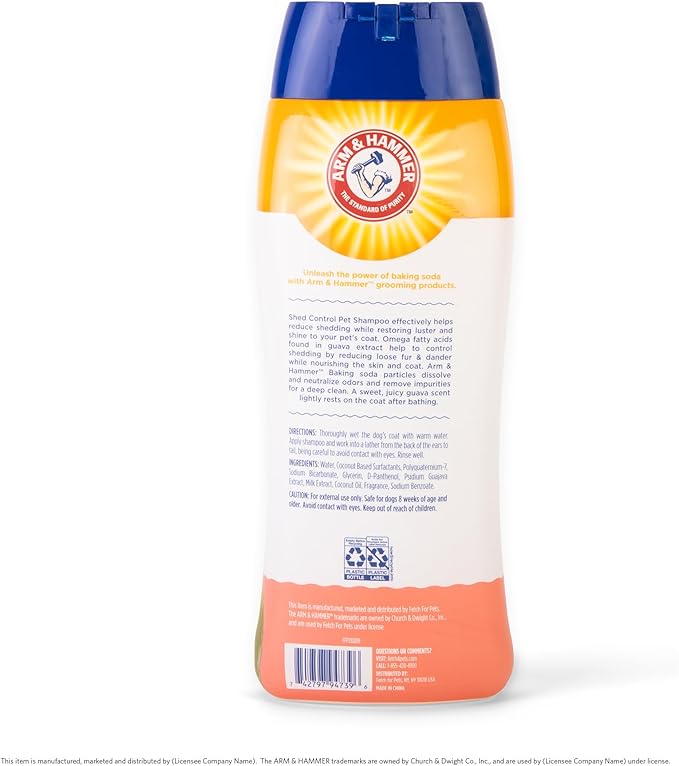 Arm & Hammer for Pets Shed Control Dog Shampoo, Juicy Guava Scent, De-Shedding, Omega-3 and Vitamin E, pH Balanced, Free of Sodium Lauryl Sulfate and Parabens, 20 Fl Oz - 6 Pack