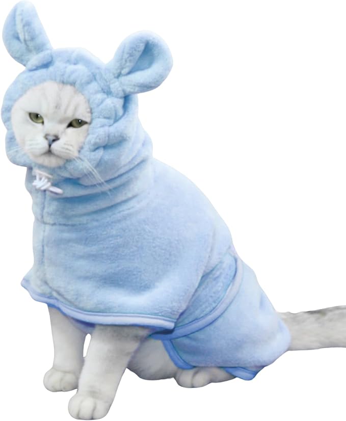 Dog Bathrobe Towel, Cat Bathrobe Microfiber Fast Drying Absorbent Hooded Bath Towel for Puppy Small Medium Large Dog Cat(Blue,XS)