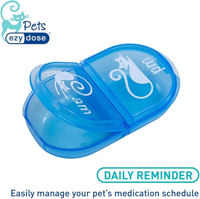 Ezy Dose Pets Daily AM/PM Pill Case for Cats, Blue, BPA Free | Medicine Planner, Vitamin Organizer Box for Cats, Easy to Use, 2 Times a Day, Transparent Lids, Convenient for Treats
