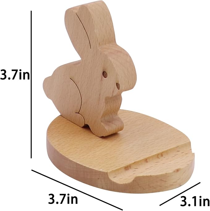 Cute Bunny Cellphone Stand Holder Wooden Smartphone Desk Holder for All Mobile Phones Animal Phone Stand Desk Ornament