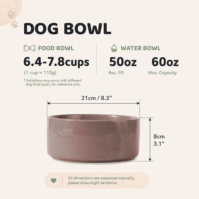 Havniva Ceramic Dog Bowls, Dog Food and Water Bowl Set, Dog Water Bowl | 8.3” Ceramic Dog Food Bowls with Non-Slip Rubber Base, Large Capacity, Dog Feeding Bowls for Large Dogs
