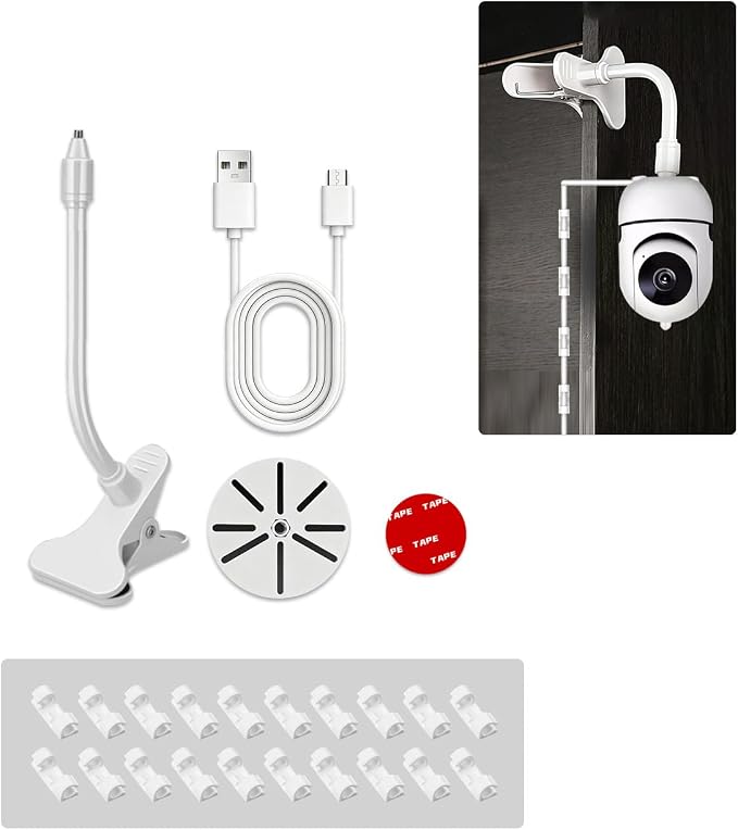 Universal Baby Monitor Camera Mount Kit with Type-C USB Extension Cable | Fits Most Baby Monitors/Home Security Camera, 1/4"-20 Male Thread, 16.4ft USB C extension cable, 20PCS Cable Clips Included