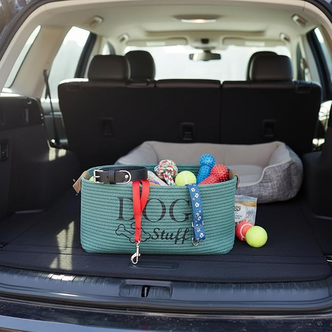 Morezi Dog Toy Basket Storage Large Bin Pet Puppy Toy Box in Cotton Rope Perfect for Organizing Pet Toys Blankets Leashes Clothing Doggie Stuff - Green