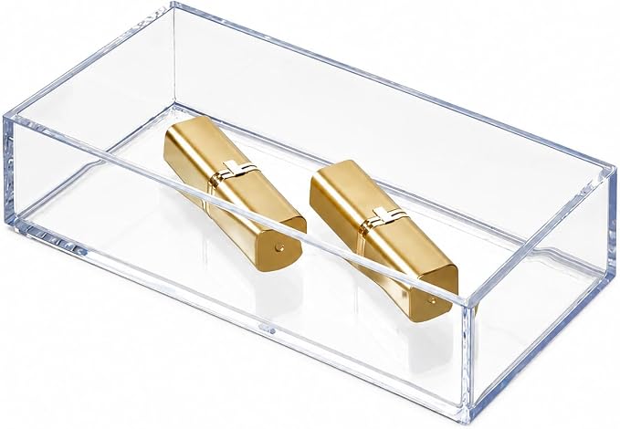 iDesign Clarity Collection Vanity Tray Organizer, 4" x 8" x 2", Clear | Small, Decorative, For Bathroom, Bedroom, Closet, Entryway, Countertop